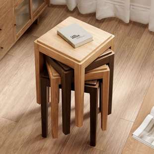 实木方凳可叠放黑胡桃结实耐用家用客厅凳子现代简约餐凳木头板凳