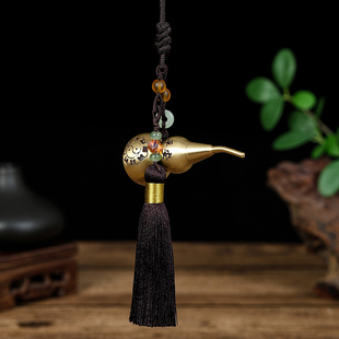 铜葫芦摆件车入平安开盖空瓶车载装 饰品居家玄关壁挂挂件流苏串珠