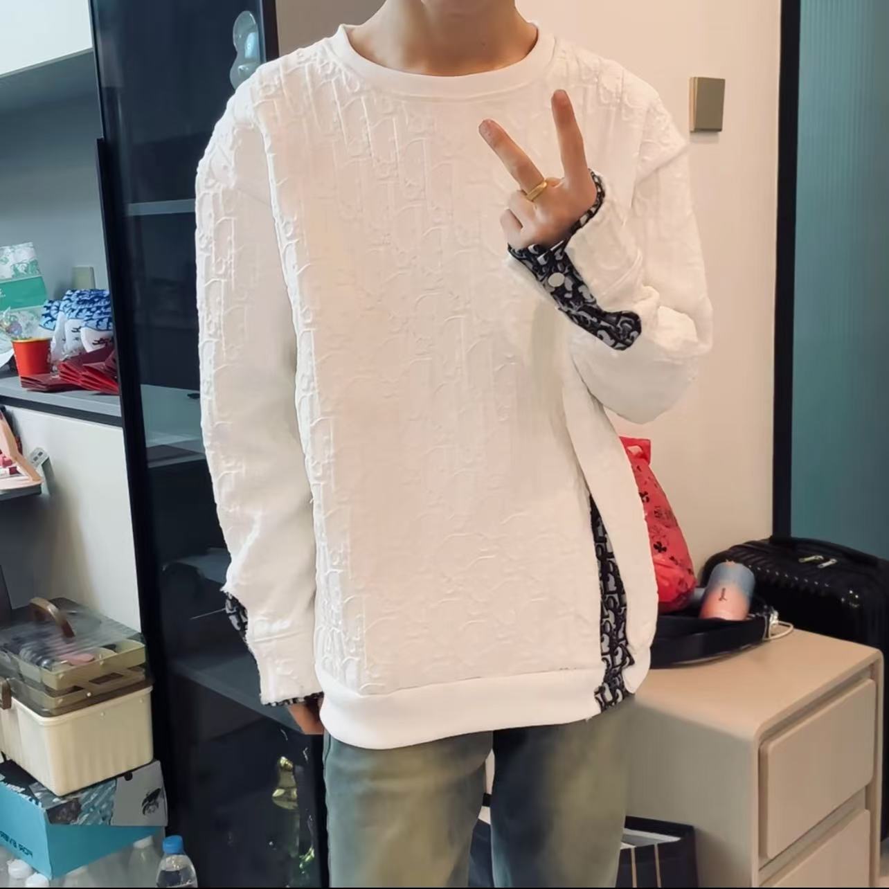 轻奢拼接假两件男宽松卫衣