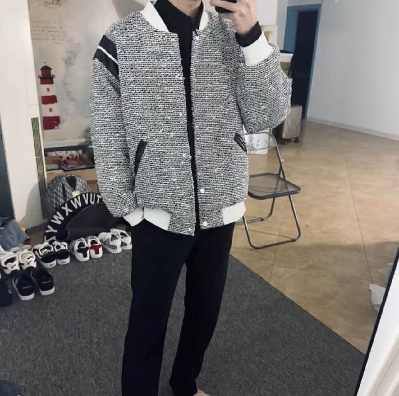 春秋条纹编织棒球夹克情侣百搭