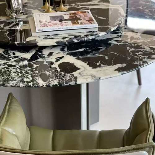 极简餐厅家用设计师天然奢石1.35米圆形餐桌黑色天然大理石餐桌