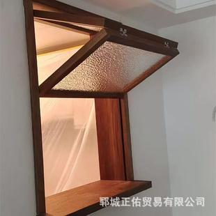 老榆木折叠窗咖啡店商铺玻璃装饰窗原木提拉窗民宿厨房上下折叠窗