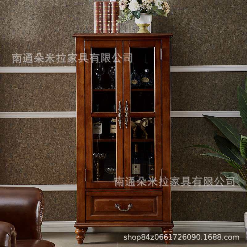 美式全实木小酒柜双门电视柜边柜家用客厅展示柜靠墙餐厅储物柜子