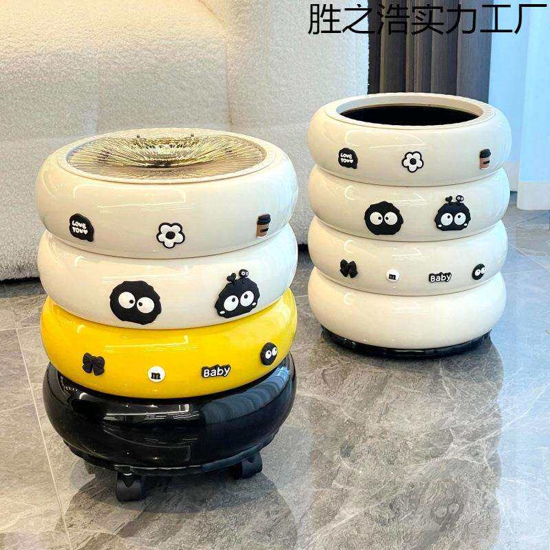2025新款甜甜圈垃圾桶轻奢高档带盖高颜值厨房家用客厅可移动纸篓