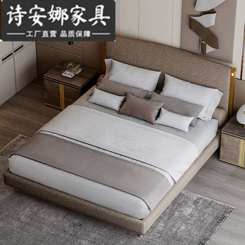 意式轻奢高定布艺床欧式加宽双人床美式现代简约实雕刻木家具