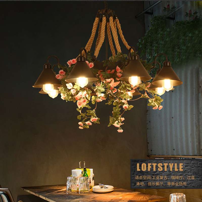 工业风胡桃里麻绳吊灯创意个性音乐餐厅复古火锅店铺装饰植物灯具