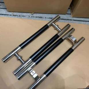 玻璃门拉手不锈钢中黑色有无框推拉门黑色拉手白钢门酒吧木门把手