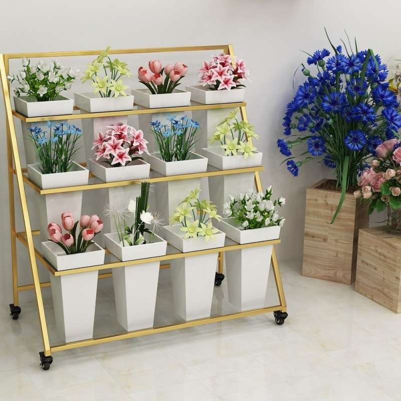 简约摆摊折叠可移动阶梯多层花店花架铁艺鲜花架子花店花桶展示架