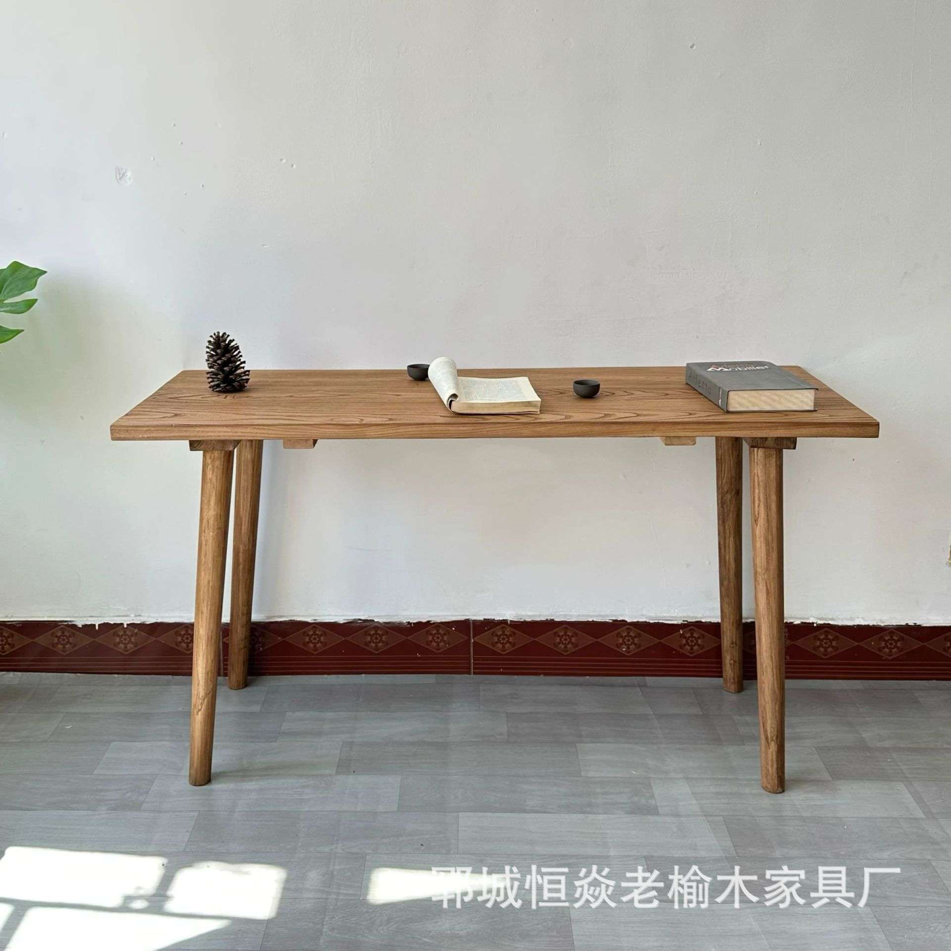 老榆木小书桌长方形家用卧室看书桌高脚桌卧室电脑桌榆木家具单桌