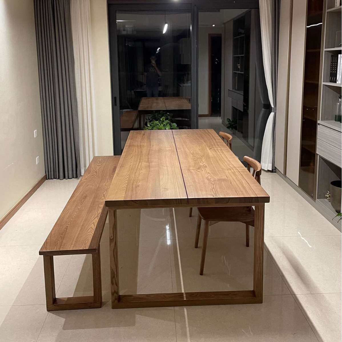 北欧实木餐桌现代简约长方形家用时尚饭桌子莫比餐桌恩白蜡木书桌