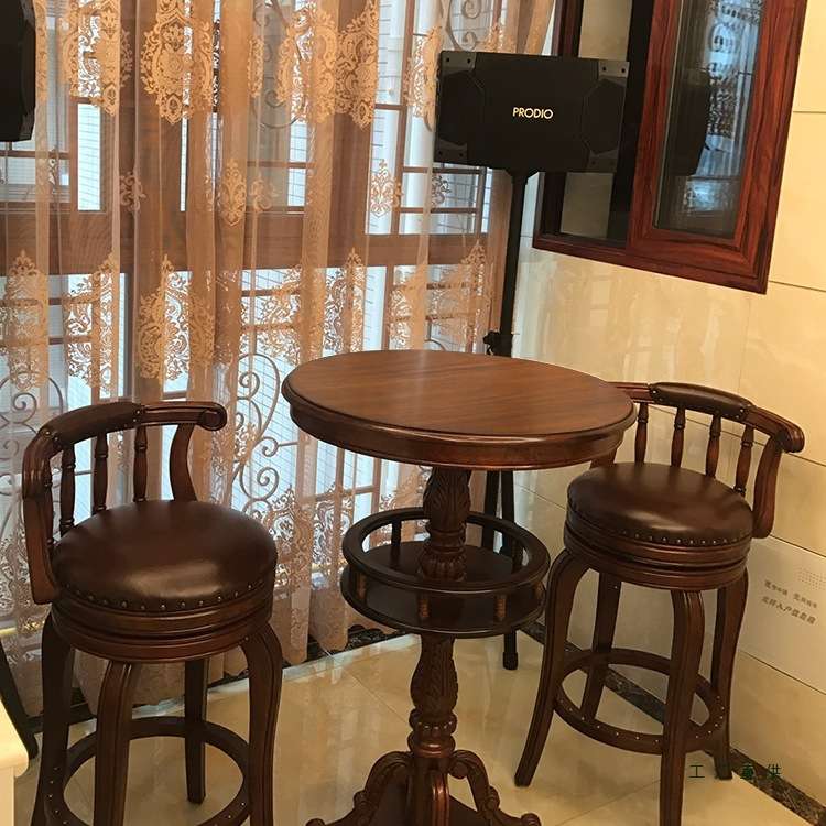 美式吧台椅实木酒吧椅凳子吧台桌家用美式吧凳靠背吧椅旋转高脚凳