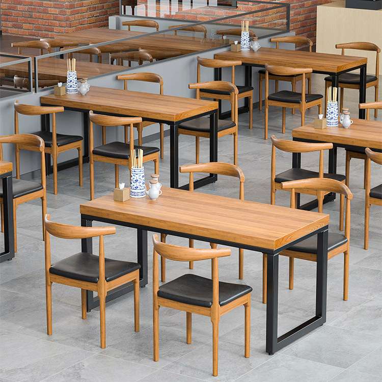 简约实木餐桌饭店火锅店长方形一桌四椅组合家用餐厅小户型餐桌椅