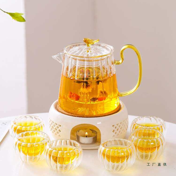 轻奢下午茶具茶杯耐热玻璃加热烛台蜡烛煮茶炉泡水果花草茶壶套装