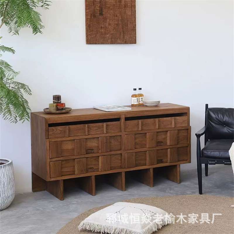 老榆木长方形餐边柜客厅靠墙玄关抽屉柜复古做旧收纳柜榆木储物柜
