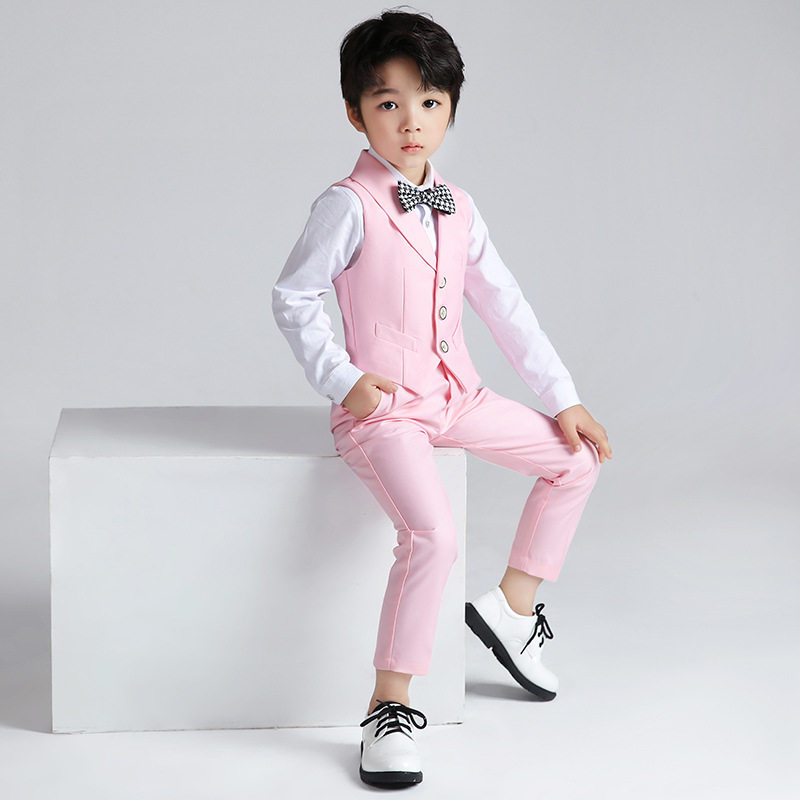 2026新款儿童小西服套装纯色马甲三件套春夏时尚男童钢琴主持演出