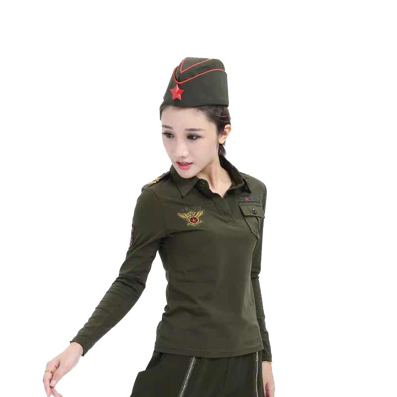 2026新款水兵舞服装秋季长袖515T恤男女同款纯棉上衣翻领黑色