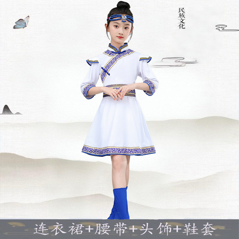 2026新款蒙古族儿童服装半袖夏季童装男童蒙古袍民族舞蹈六一演出