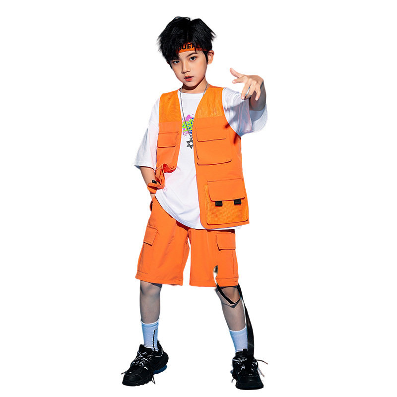 2026新款儿童街舞套装夏季三件套马甲男童嘻哈走秀hiphop宽