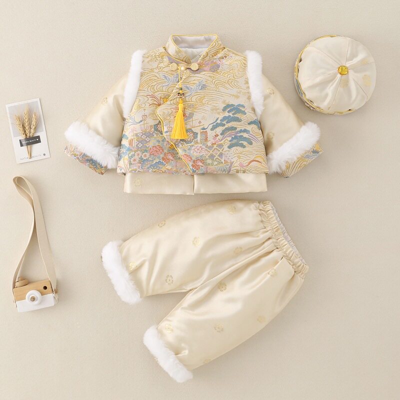 2025新款男童周岁礼服生日男宝宝抓周新中式冬装喜庆套装百天