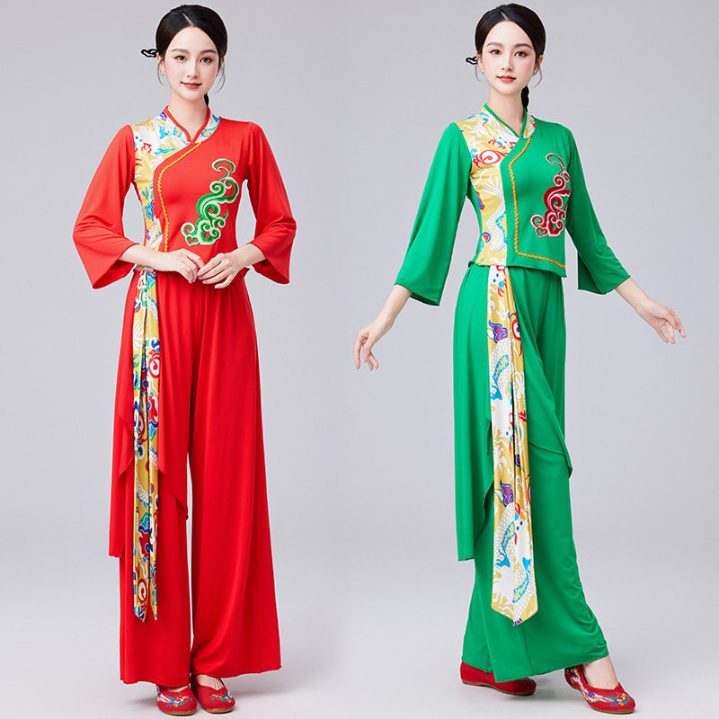 2026新款秧歌服女春季中国风龙纹套装广场舞古典舞台演出服套装高