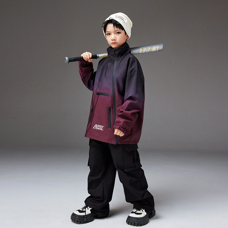 2026新款街舞儿童潮服嘻哈渐变外套男童套装hiphop炸街演出
