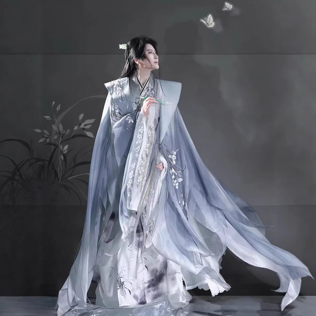 2026新款明制男士汉服男款白色国风刺绣改良汉元素飘逸大袖披风交
