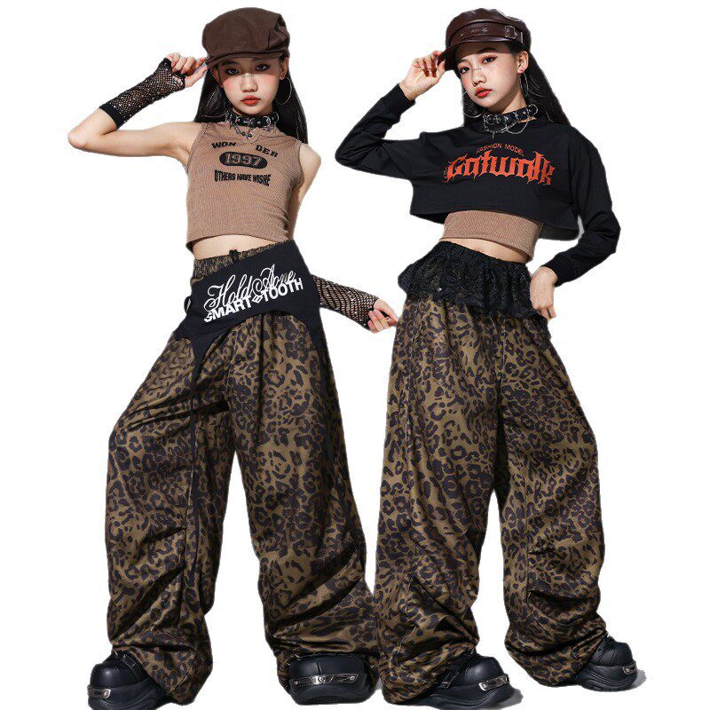 2026新款女童jazz爵士舞演出服少儿练功服豹纹裤子儿童街舞服