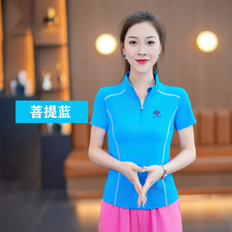 2026新款圣曳夏季立领时尚休闲运动速干跑步显瘦修身短袖上衣运动