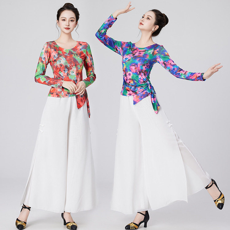 2026新款广场舞服装套装花色上衣裙裤舞蹈服两件套-48高品质