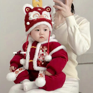 2025新款婴儿拜年服连体衣冬季龙年周岁抓周礼服男宝女宝新年