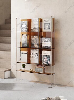 亚克力落地阅读书架客厅置物架简易展示架报刊收纳轻奢杂志架cd架
