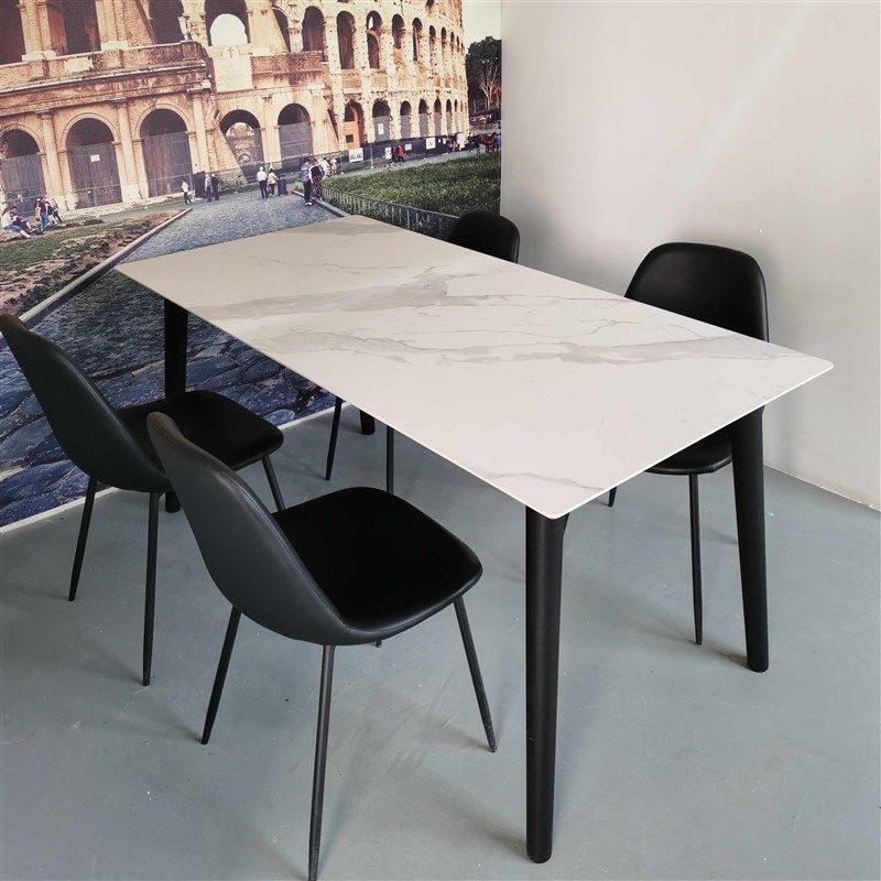 拉米娜岩板定制北欧长方形华实木腿岩板餐桌简约家用餐桌