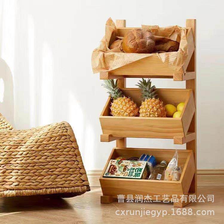落地书架客厅实木多层置物架家用简易支架摆件厨房蔬菜木质储物架