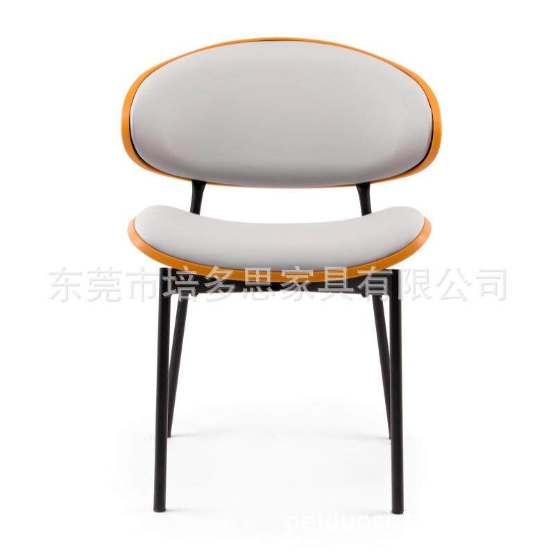 高端意式餐椅现代简约椅咖啡厅复古靠背椅大堂四脚会客椅皮面铁脚