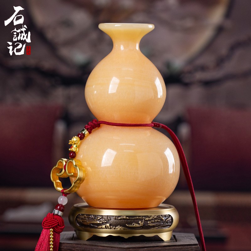 中式天然玉石花瓶摆件插花干花葫芦瓶青玉净瓶创意礼品摆设