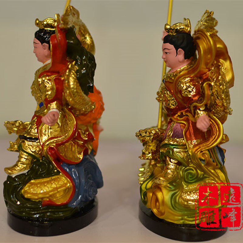 黄艺木雕实木雕金贴刻画彩哪吒三太子立龙中坛元帅礼品摆件工杨品