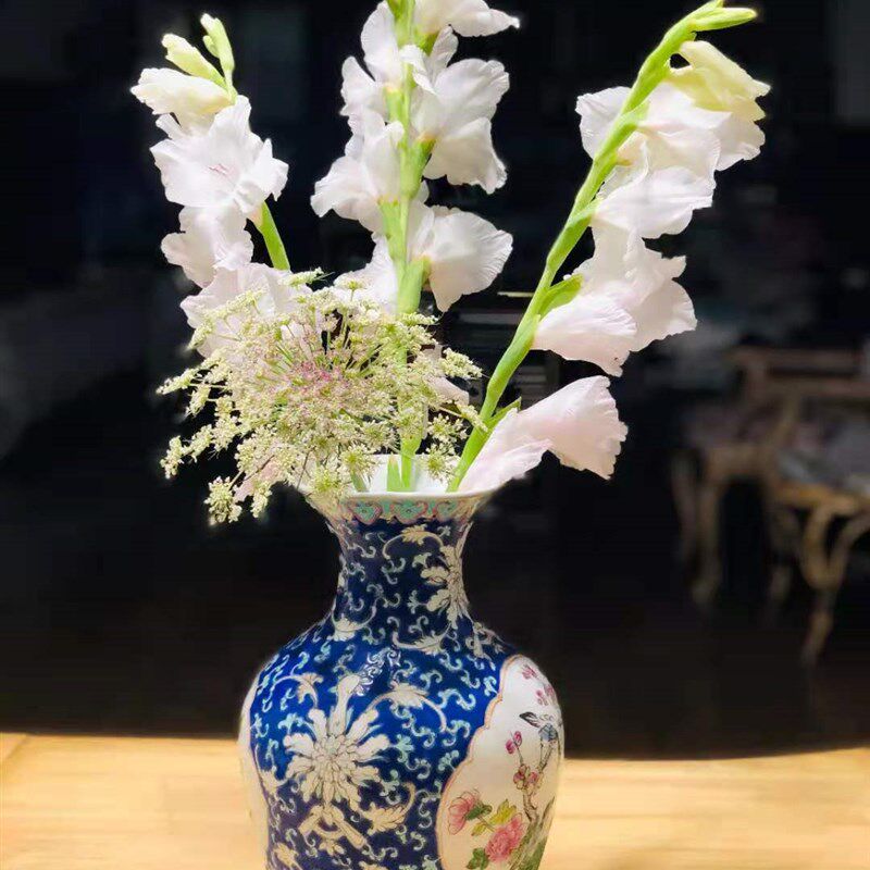 石榴瓶高两河手绘仿古粉彩陶瓷花瓶插花花器桌面摆件水培乔迁送礼