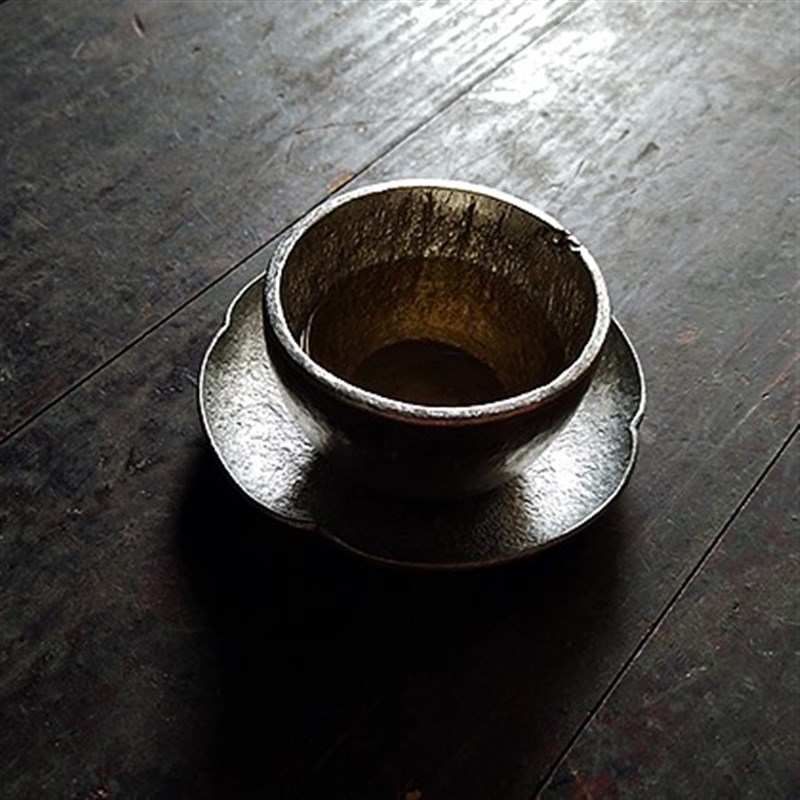四瓣葵口 岩石纹纯锡茶托 人文茶道器物 杯托 壶承 急须台