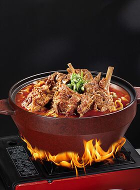 中式双耳陶瓷耐热红色汤锅砂锅煲烧鱼头甲鱼大砂锅创意酒店餐具