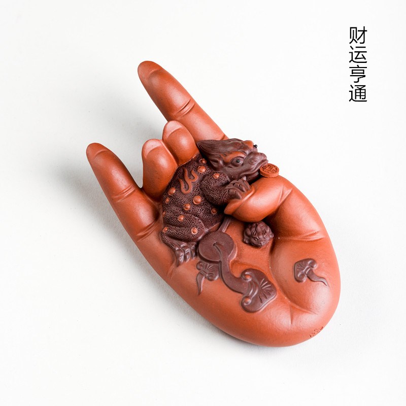 寓意好的宜兴紫砂招财茶宠财运亨通金蟾手大权在握摆件雕塑宫廷风