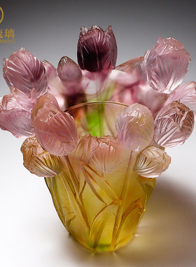 琉璃工艺品郁金香花瓶摆件客厅插花餐桌茶几装饰温馨乔迁礼物