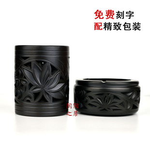 黑陶套装礼盒镂空笔筒陶瓷桌面摆件商意礼品定制创务高档摆设领导