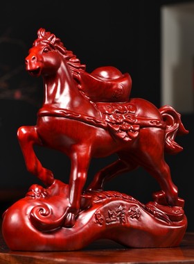 红花梨木雕马上有钱摆件实木质马到成功家居客厅办公桌面装饰礼品