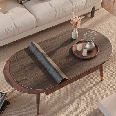 胡桃木仿木纹椭圆形茶几垫圆弧形防水防油免洗皮革茶几桌布餐桌垫