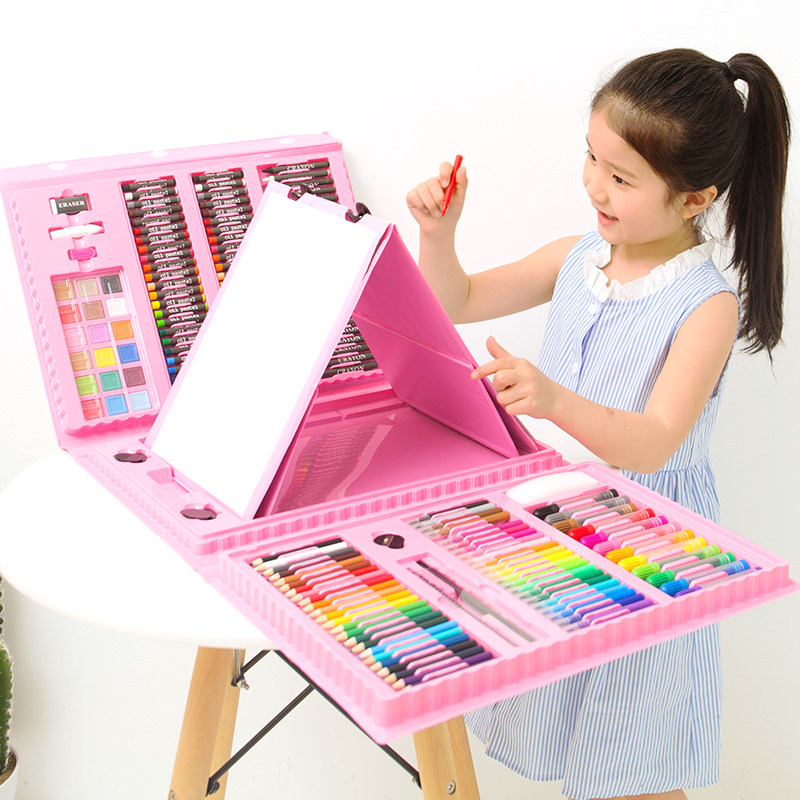 儿童固体水粉水彩画颜料工具套装美术专业专用蜡笔带画板填涂色