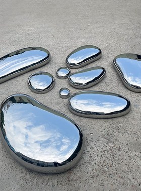 不锈钢水滴鹅卵石头雕塑镜面墙面水池景观软装饰售楼处落地摆件圆