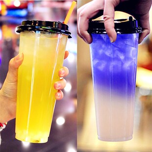 加厚95/90口径奶茶杯一次性带盖透明PP塑料杯果汁杯冷热饮料杯子