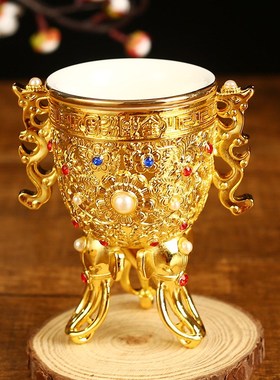 金瓯永固杯摆件奢华复古铜器家居桌面饰品客厅创意酒杯商务礼品