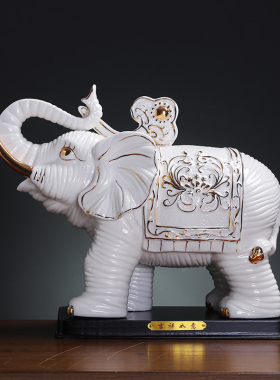 白色陶瓷大象摆件一对吉祥如意招财现代家居客厅装饰乔迁开业礼品