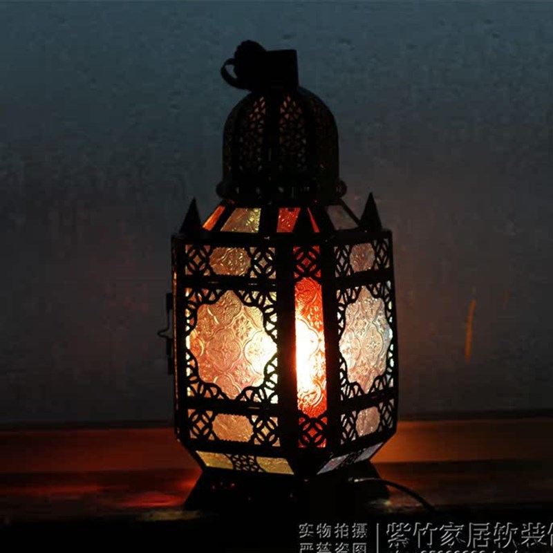 璃摩洛色风格铁艺台灯 电灯 床头灯 装饰灯 彩哥玻新灯 乔迁礼品